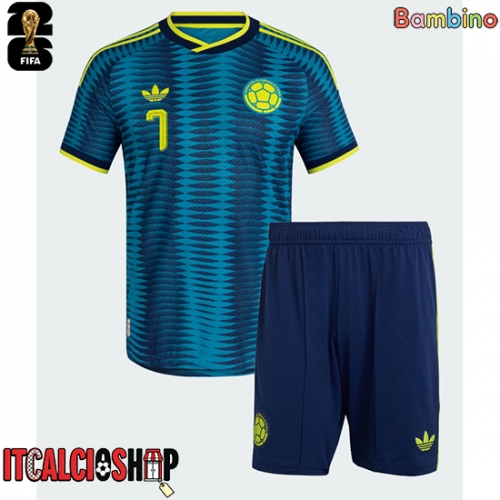 Colombia Luis Diaz #7 Seconda Maglia Bambino Mondiali 2026 Manica Corta (+ Pantaloni corti)